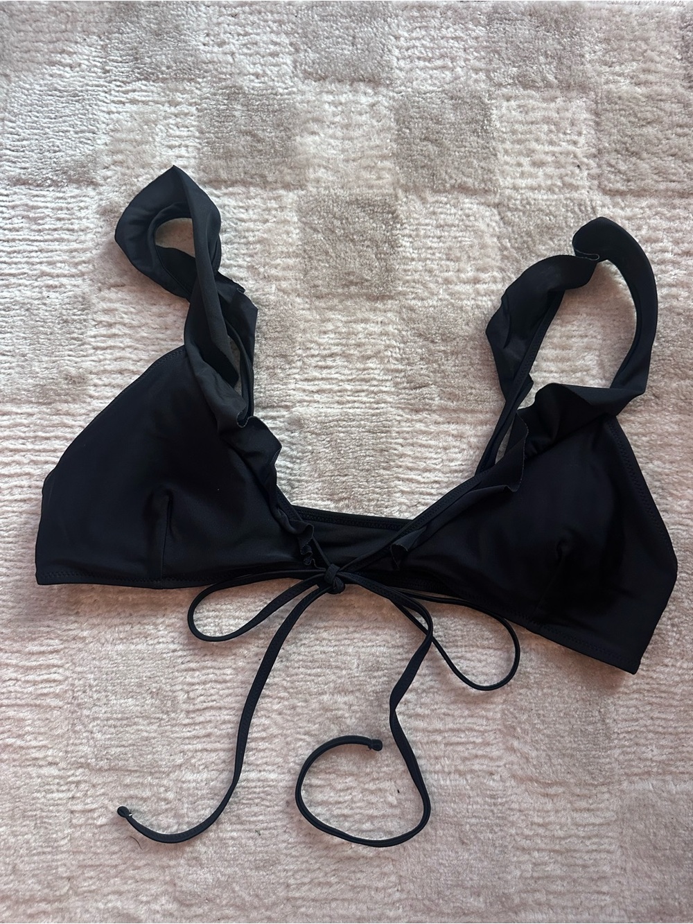 aerie Black Ruffle Tie-Back Bikini Top